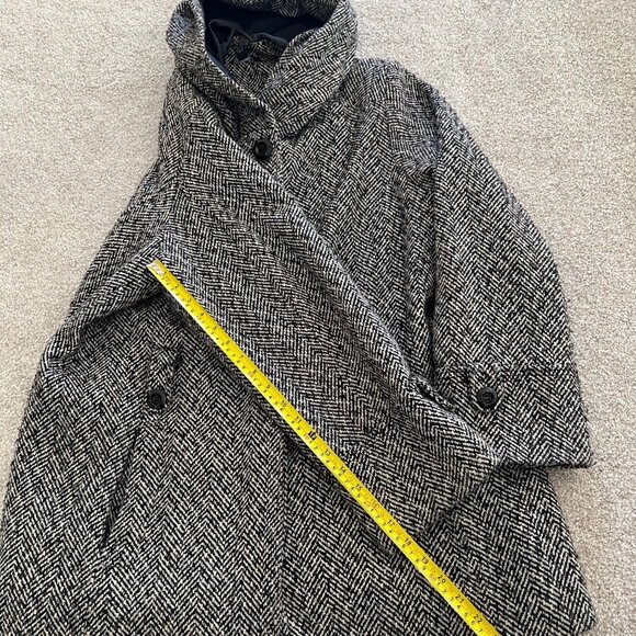 George Herringbone Wool Blend Hooded Coat with Hidden Buttons Black & White 3XL - Picture 13 of 13